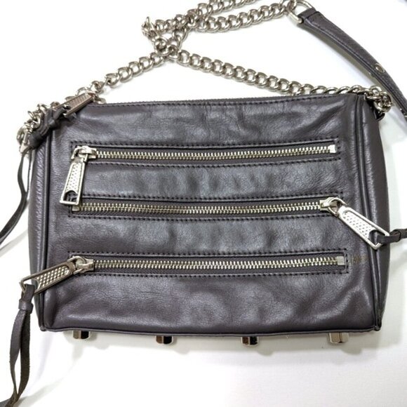 Rebecca Minkoff Leather Zip Chain Crossbody- Gray - Picture 4 of 11
